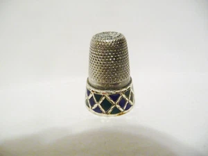 FINGERHUT VINTAGE STERLINGSILBER GRÜN & LILA GLASMALEREI EFFEKT BAND - Bild 1 von 6
