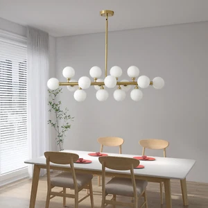 Mid Century Modern Chandelier, Linear Chandelier Gold Living Room Dining Table L - Picture 1 of 9