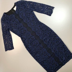 Erin Fetherston Dress 6 Navy Lace Mesh Black Body Con Midi - Picture 1 of 9
