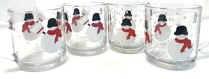 Crate & Barrel 2 Snowman 2 w/Broom Luminarc Coffee Cup Mug Set of (4) Read - Picture 1 of 7