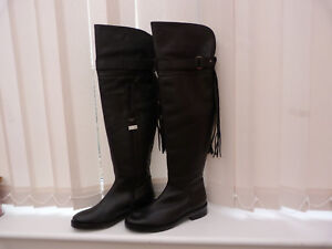 BNWB £ 120.00! NEXT Black leather knee with fringe boots sz 4 UK