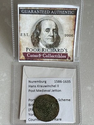 Museo Británico PAS Nuremberg 1586-1635 Post Med. Jetton de latón C506 Foto 1 de 4