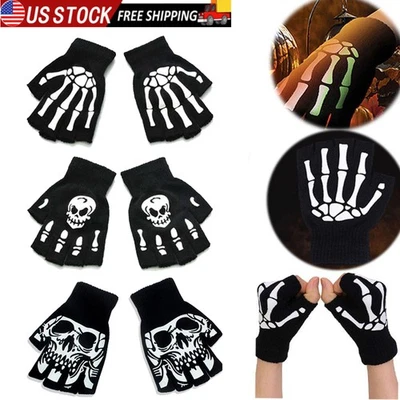 Guante Esqueleto Sin Dedos Guante Brilla en la Oscuridad, Niño Adulto Fiesta de Halloween Hágalo Usted Mismo Foto 1 de 4