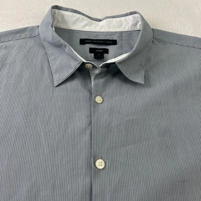 Vestido John Varvatos Para Hombres Shrt XL Gris Lujo Rayas Rojo Estrella Algodón Abotonado Foto 1 de 4