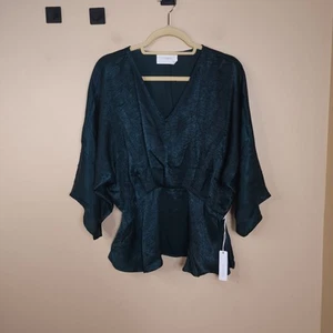 Six/Fifty Batwing Sleeve Empire Waist V-neck Blouse in Hunter Green Size L - Picture 1 of 8