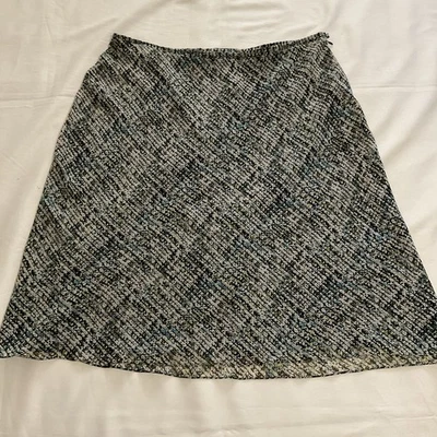 Charter Club 100% Silk Black Blue Beige Geometric Midi Skirt, Lined Modest Sz 16 - Image 1 of 4