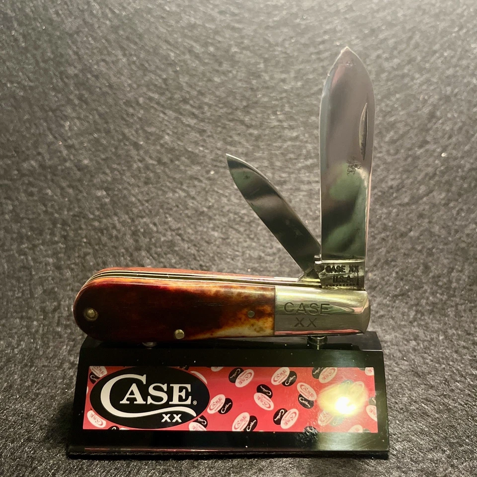 Case XX Barlow 1970 Red Saw cut Bone Spear Point & Leather Slip - Image 1 of 4