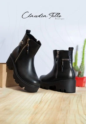 Botines de cuero negro Isis | Cuero colombiano hecho a mano | Boutique Claudia Tello Foto 1 de 3