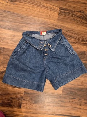 Pantalones cortos culotte vaqueros cintura alta años 90 Y2k pliegues plegables pierna ancha Foto 1 de 4