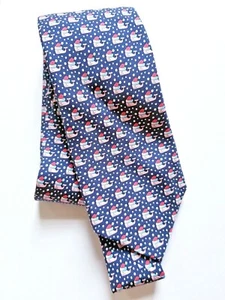 Vineyard Vines Navy Blue Santa Christmas Whale Snow Tie Silk NWT - Retired - Picture 1 of 5