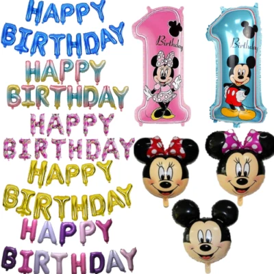 1st Happy Birthday Boy or Girl Foil Balloons Mickey Minnie Numbers Kids Baloons - Image 1 of 3