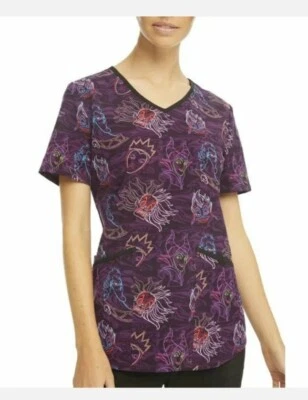 New Disney Villains Scrub Top Scrubstar Womens Cruella Maleficent Ursula Size S - Image 1 of 4