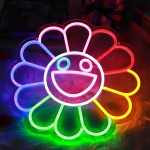 Large Smile Flower LED Neon Sign Light USB Home Wall Art Decor Gaming Room Party - Picture 1 of 11