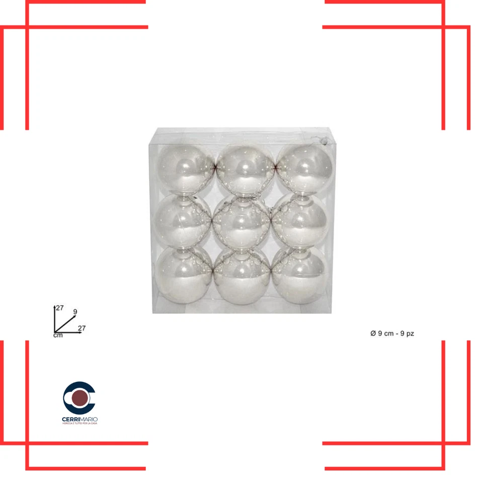 Confezioni 9 palline Natale diam. cm.9 Argento albero natale addobbo natalizio - Immagine 1 di 1
