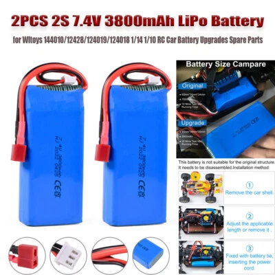 MARKENLOS 2 Stück 7,4V Batterie 3800mAh Lipo Akku T Stecker für WLtoys 1/14 144001 RC Auto