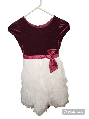 Vestido de fiesta de terciopelo blanco y granate para niñas Jona Michelle talla 8 Foto 1 de 4