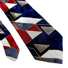 Haggar Blue Red Abstract Jacquard Print Wide Silk Tie
