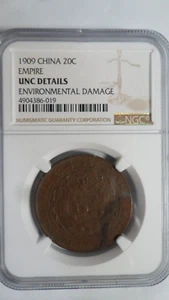 China Empire 20 Cash, 1909, Y- 21.1, NGC UNC details - Picture 1 of 4
