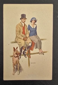 Cartolina Non Viaggiata Coppia con Cane Illustratore Bianchi Anno 1922 - Imagen 1 de 2