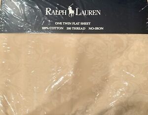 Ralph Lauren Avery Cafe Beige Paisley Damask 2 Tone Twin Flat Sheet 100% Cotton