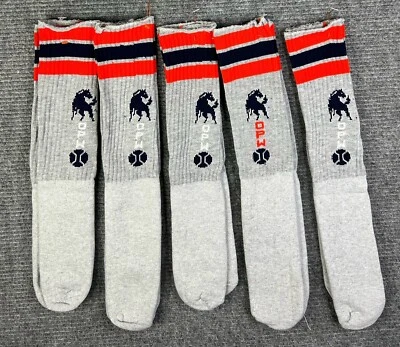 Vintage Tube Socks 80s NOS 5 Pair Lot High HI Striped Grey Navy Red Stripes - Image 1 of 4