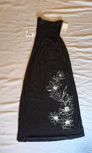 Fashion Magazine Black Floral Design Strapless Sundress women’s size L - Picture 1 of 3