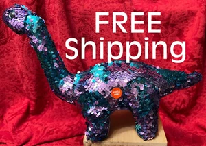 TY Flippables Tremor Aqua/ Pink Full Sequin Brontosaurus Dinosaur Walks & Roars - Picture 1 of 5