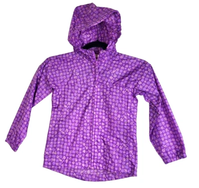 LANDS END KIDS Jacket Girls 4 Small Hooded Windbreaker Purple Floral Nylon Zip - Image 1 of 4