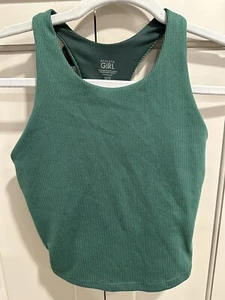 Athleta Girls Ribbed Athletic Tank Size XL /14 Dark Green Cropped Shirt Top - Picture 1 of 3