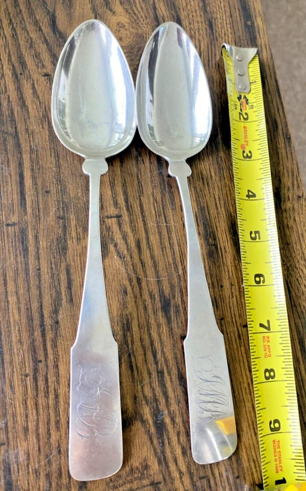 2 CUCHARAS/CARSON & HALL ALBANY NY 1814-1819 GRANDES AMERICANAS TEMPRANAS DE PLATA Foto 1 de 4