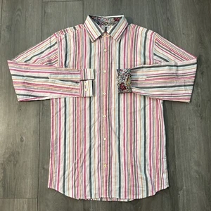 George Roth Los Angeles Mens L Button Up Long Sleeve Shirt Pink Orange Stripes - Picture 1 of 8