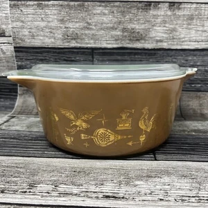 VINTAGE Pyrex Early American Bowl Casserole 475B Brown Gold 2.5 Quart Cinderella - Picture 1 of 7