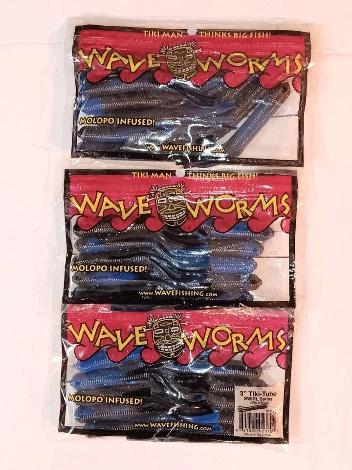 3 paquetes Wave Worms 3" Tiki-Tube. Serie Swirl. Negro Azul  Foto 1 de 1