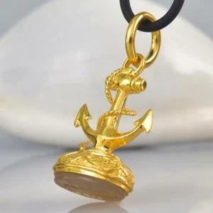 Anhänger Gold Vermeil Sterling Chalzedon Klassisch Anker Siegel Punziert 7.11 G - Bild 1 von 12