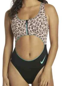 BRAND NEW!!! NIKE Pink Women's Party Dots Cutout One Piece Bodysuit Swimsuit - Picture 1 of 9
