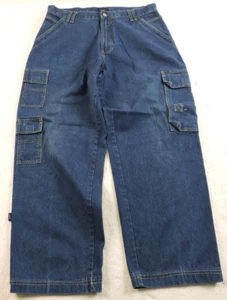 Tommy Hilfiger Mens FITS 36x31 Tag 36x32 Baggy Cargo Pants Jeans Denim Cotton - Picture 1 of 14
