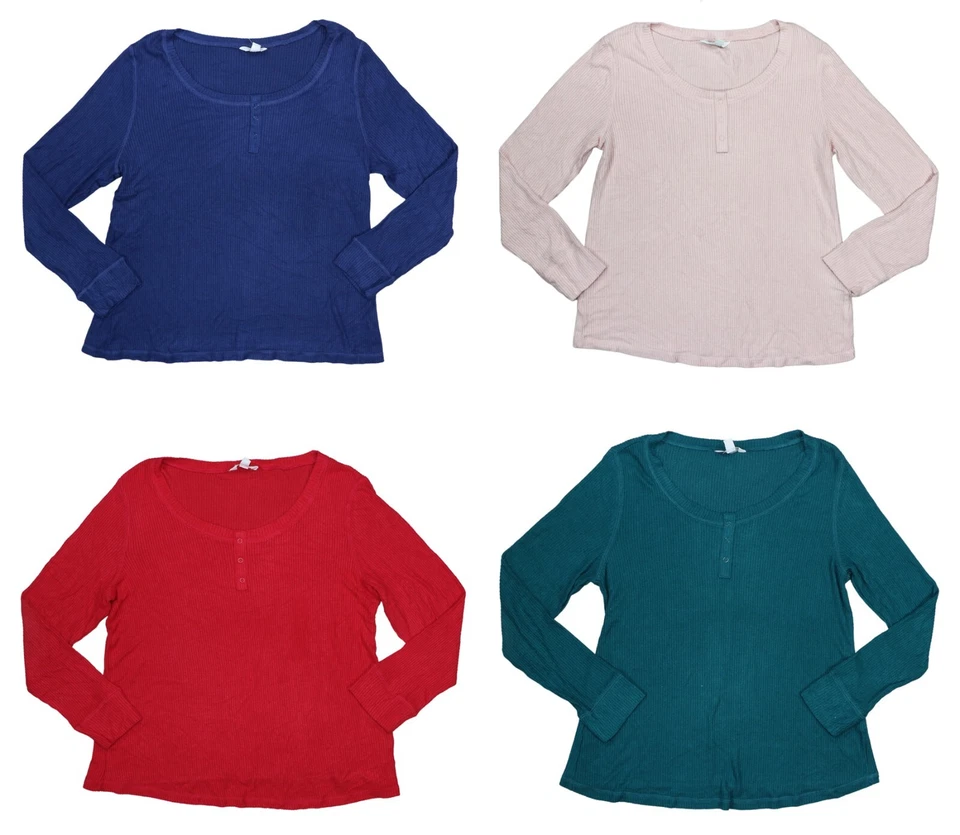 Camiseta de pijama para mujer Charter Club Intimates acanalada manga larga Henley nueva con etiquetas Foto 1 de 1