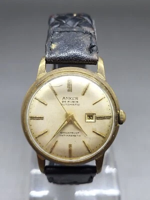 Relógio de pulso masculino marca âncora 25 joias rubis data automática tom dourado - Imagem 1 de 4