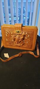 Vintage Leather Tooled Mayan Mexican Purse 14"×10"