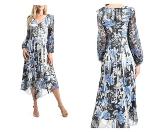 NEW Komarov Blue Floral Prints V-Neck Lace Fit & Flare Hi-Lo Dress XL #D6189 - Picture 1 of 7