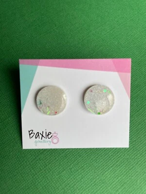 Handmade Glossy Resin Subtle Xmas Glitter Stud Earrings, Surgical Steel - image 1 of 2