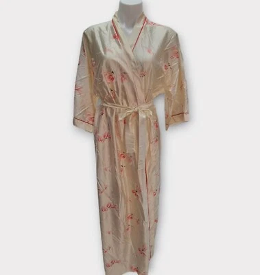 VTG Nightgown Robe Floral Silky Ivory Nylon Lorraine Pocket USA Made Sz L - Image 1 of 4