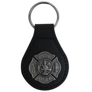 Silver Fire Dept FD Leather Car Keyfob Truck Key Ring Chain Fob Keyring Keychain - Picture 1 of 1