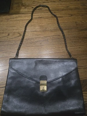 Vintage Revelation Piccadilly schwarze Ledertasche Italy mit Kettenriemen - Bild 1 von 3