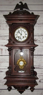 Antiguo reloj de pared Lenzkirch altamente tallado 15 días, hora/huelga, llave de cuerda Foto 1 de 4