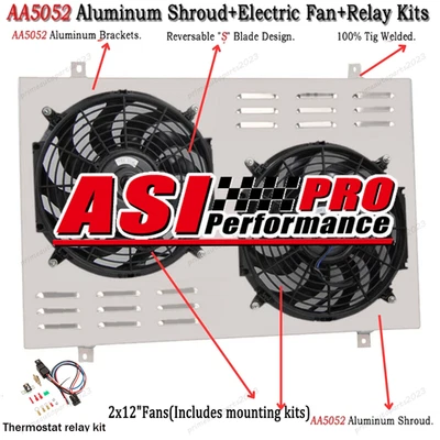 Fit 1985-1997 Ford F150 F100 F250 F350 Bronco V8 Aluminum Shroud+Fan+Relay New Foto 1 de 4