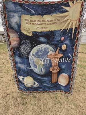 Vintage 90s Celestial Astrology Throw Blanket Tapestry Cosmos Thoreau Stars Sun  - Image 1 of 4