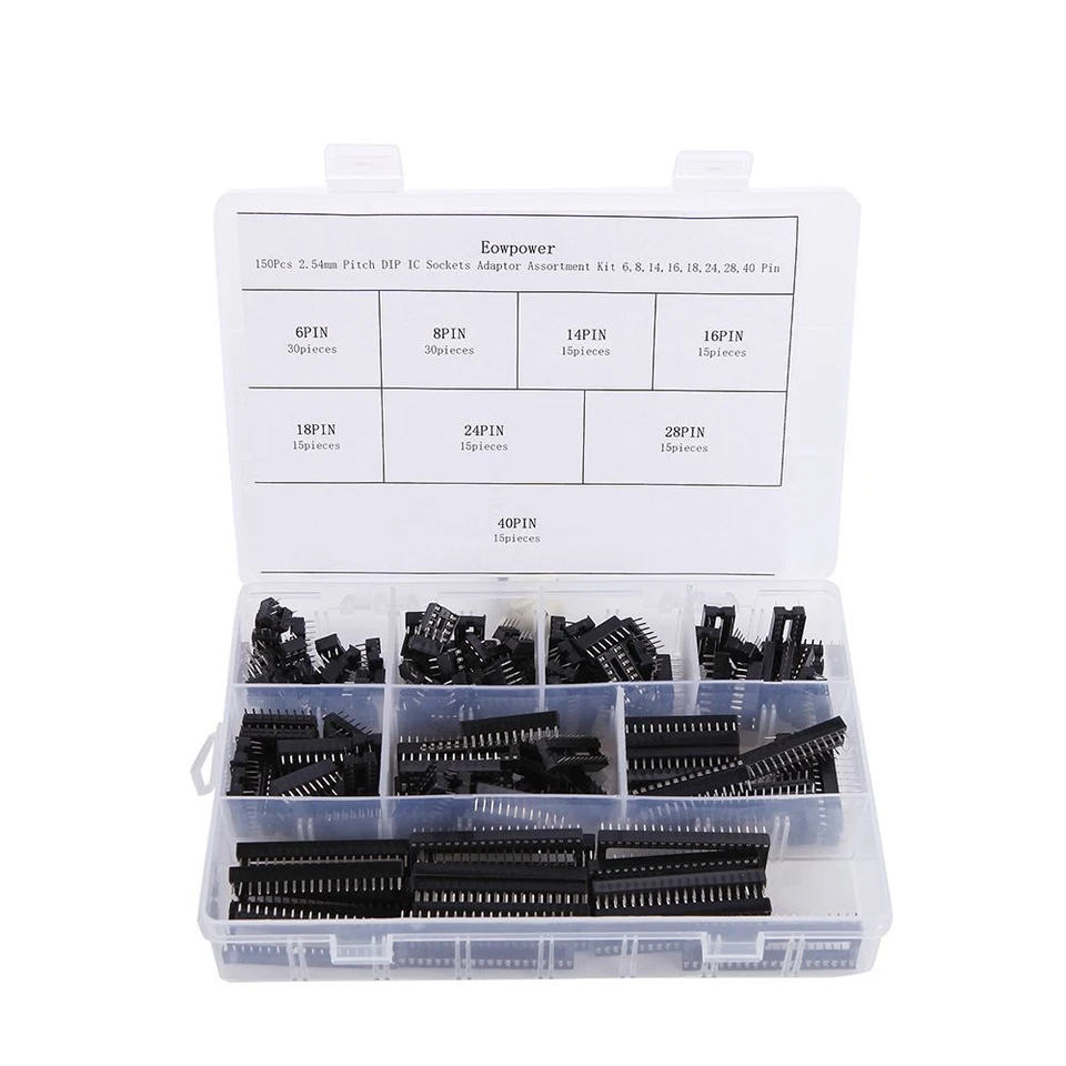 Eowpower 150pcs 2.54mm Pitch DIP IC Sockets Adaptor Assortment Kit 6 8 14 16 18