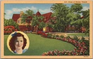 Postal de lino 1940 Hollywood California Stars' Houses "Hogar de Shirley Temple" - Imagen 1 de 2