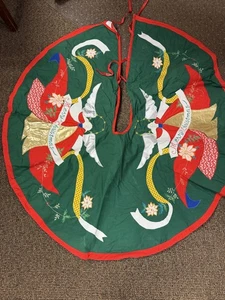 Vintage Angel Christmas Tree Skirt with Applique Embroidery Merry Christmas  - Picture 1 of 4